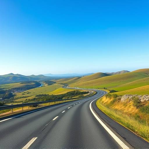 Scenic view of a European highway with rolling hills in the background, illustrating the freedom of travel with a EuroVignette